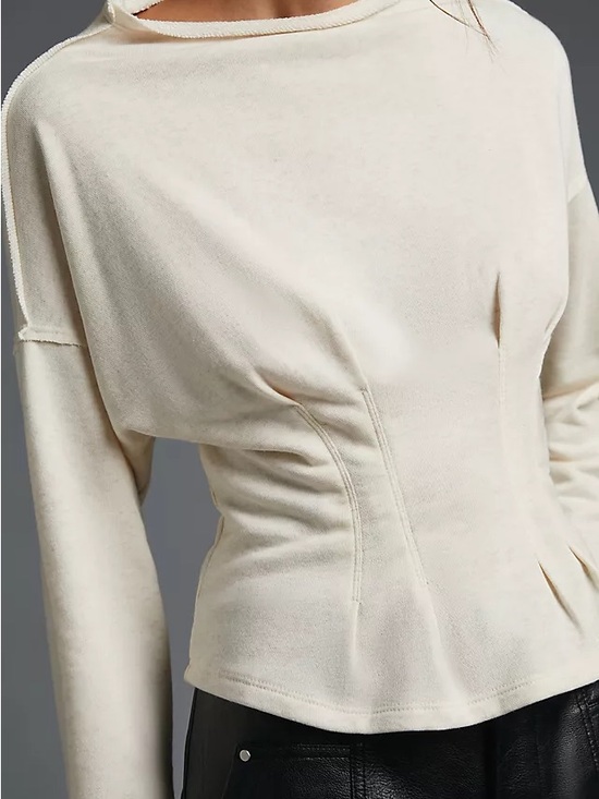 Pilcro Tops - Anthropologie Pilcro Heather Cream Long-Sleeve Mockneck Corsette Sweatshirt